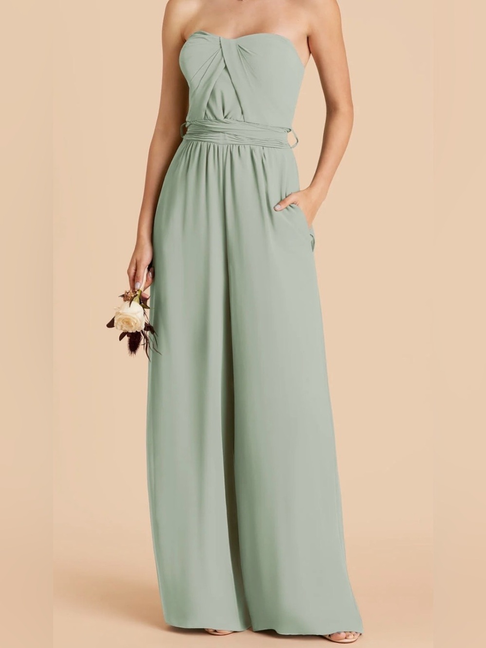 Birdy Grey Strapless Ruched Bodice Sage Jumpsuit Suite